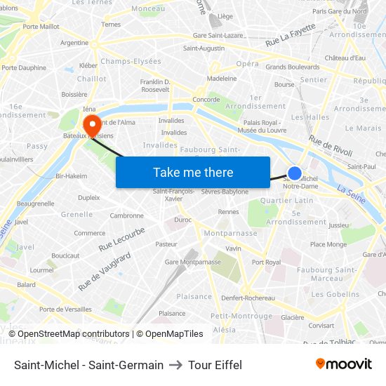 Saint-Michel - Saint-Germain to Tour Eiffel map
