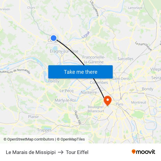 Le Marais de Missipipi to Tour Eiffel map