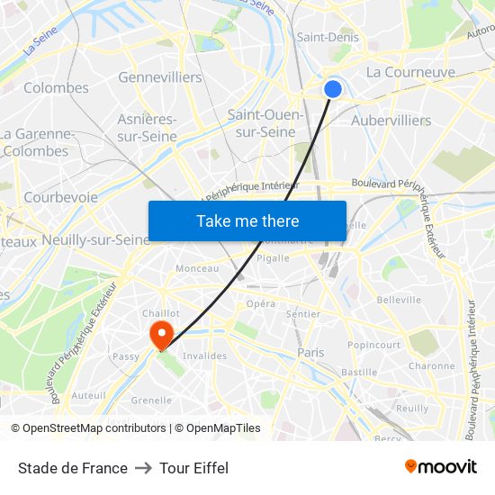 Stade de France to Tour Eiffel map