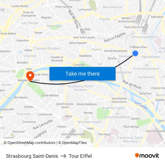 Strasbourg Saint-Denis to Tour Eiffel map