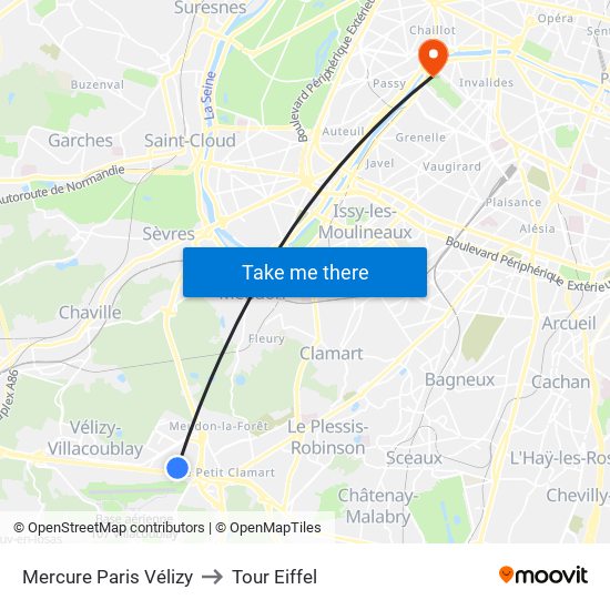 Mercure Paris Vélizy to Tour Eiffel map