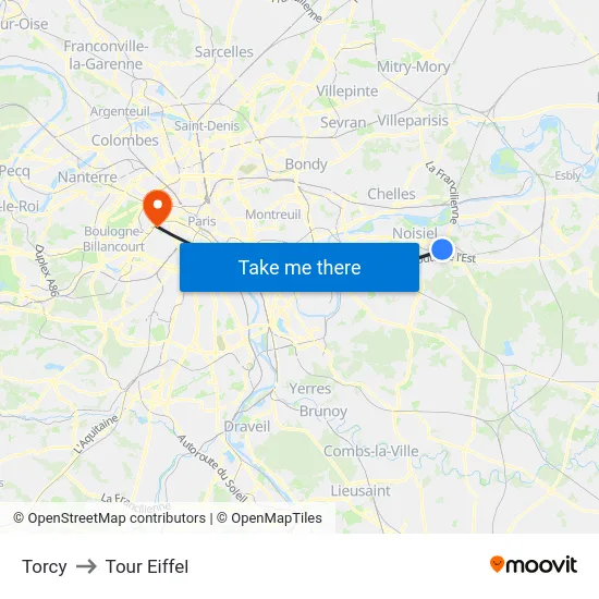 Torcy to Tour Eiffel map