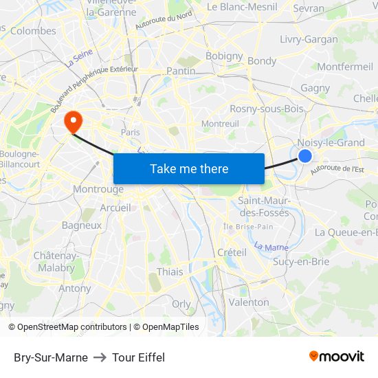 Bry-Sur-Marne to Tour Eiffel map