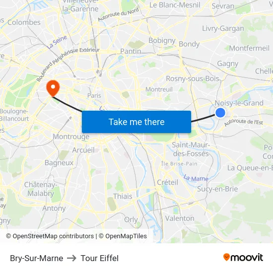 Bry-Sur-Marne to Tour Eiffel map
