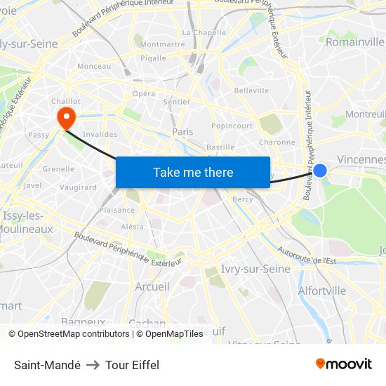 Saint-Mandé to Tour Eiffel map