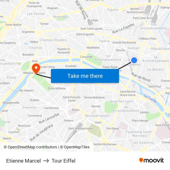 Etienne Marcel to Tour Eiffel map