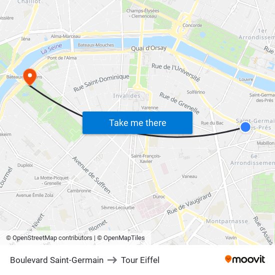 Boulevard Saint-Germain to Tour Eiffel map