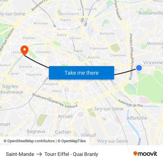 Saint-Mande to Tourr Eiffel - Quai Branly map