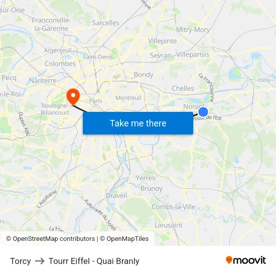 Torcy to Tourr Eiffel - Quai Branly map