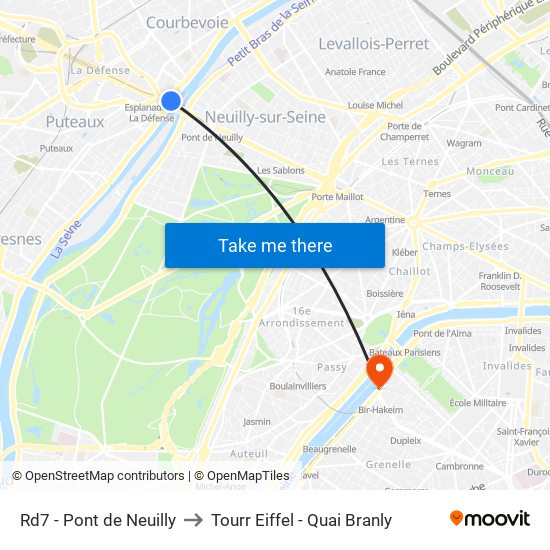 Rd7 - Pont de Neuilly to Tourr Eiffel - Quai Branly map
