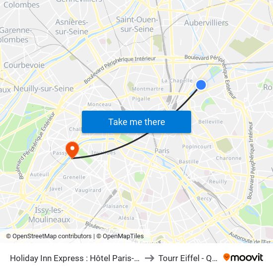 Holiday Inn Express : Hôtel Paris-Canal de la Villette to Tourr Eiffel - Quai Branly map