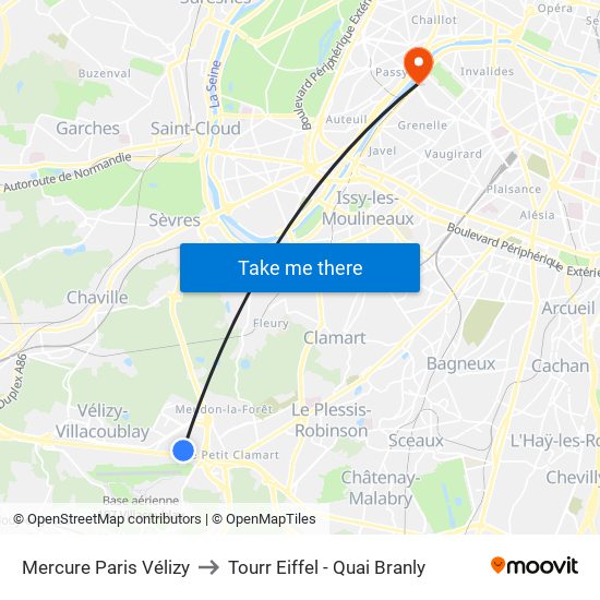 Mercure Paris Vélizy to Tourr Eiffel - Quai Branly map