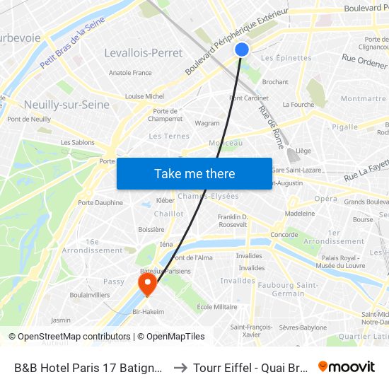 B&B Hotel Paris 17 Batignolles to Tourr Eiffel - Quai Branly map