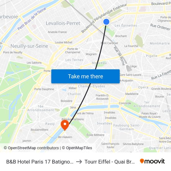 B&B Hotel Paris 17 Batignolles to Tourr Eiffel - Quai Branly map