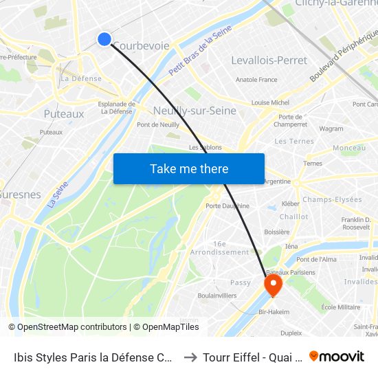 Ibis Styles Paris la Défense Courbevoie to Tourr Eiffel - Quai Branly map