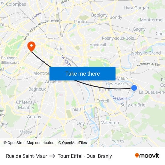 Rue de Saint-Maur to Tourr Eiffel - Quai Branly map