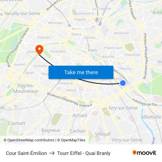 Cour Saint-Émilion to Tourr Eiffel - Quai Branly map