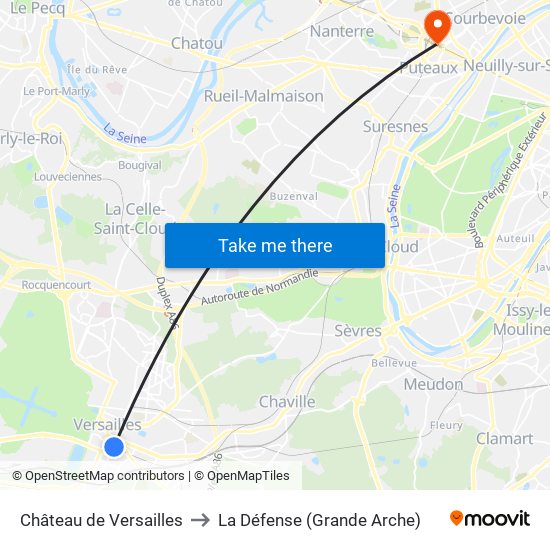 Château de Versailles to La Défense (Grande Arche) map