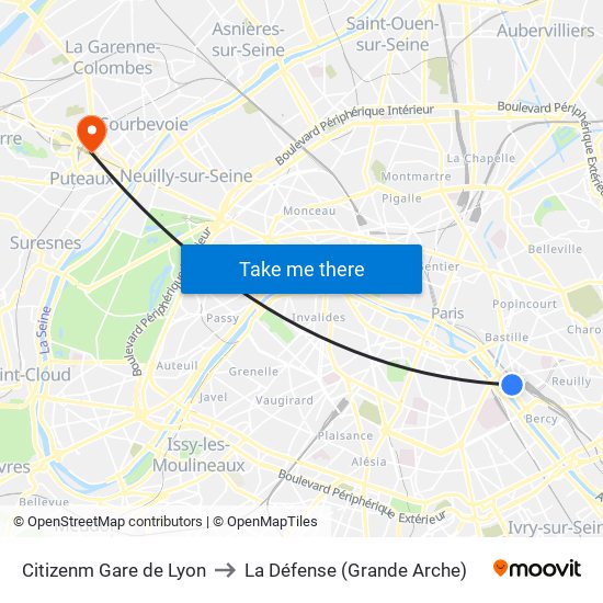 Citizenm Gare de Lyon to La Défense (Grande Arche) map