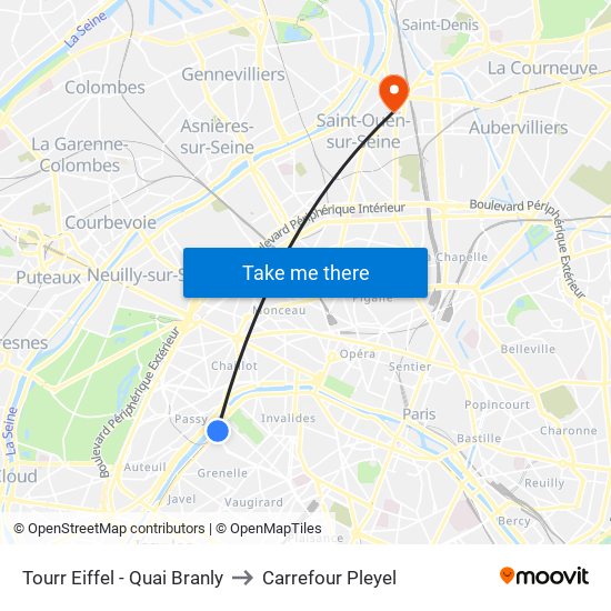 Tourr Eiffel - Quai Branly to Carrefour Pleyel map