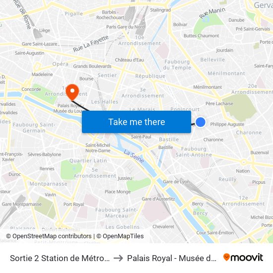 Sortie 2 Station de Métro Voltaire to Palais Royal - Musée du Louvre map