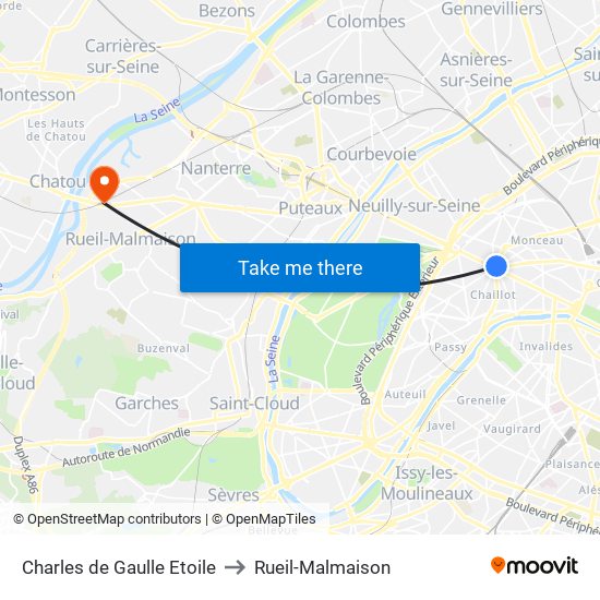 Charles de Gaulle Etoile to Rueil-Malmaison map