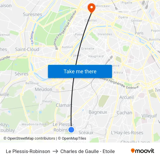 Le Plessis-Robinson to Charles de Gaulle - Etoile map