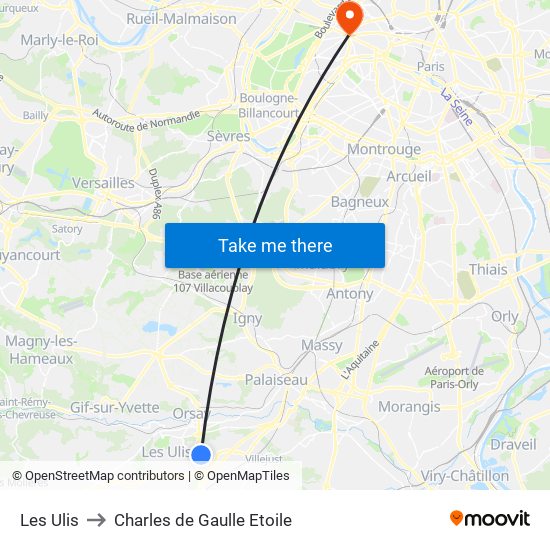 Les Ulis to Charles de Gaulle Etoile map