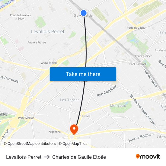 Levallois-Perret to Charles de Gaulle Etoile map