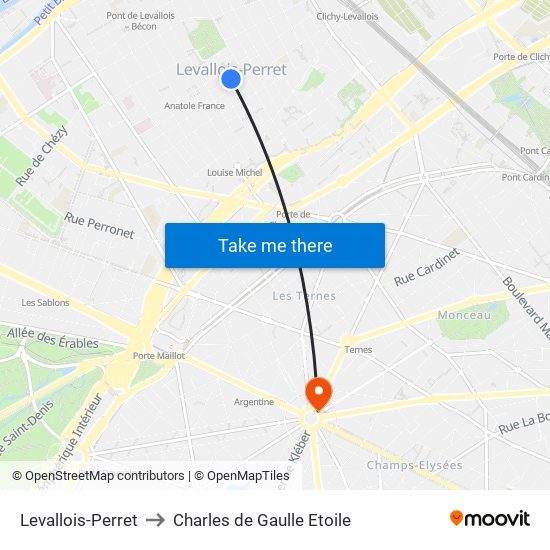 Levallois-Perret to Charles de Gaulle Etoile map