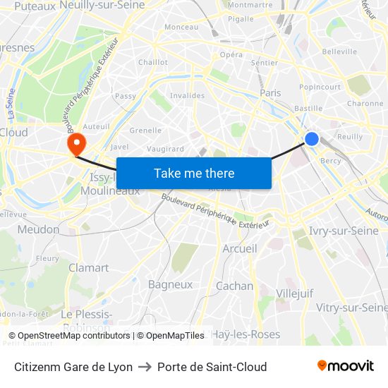 Citizenm Gare de Lyon to Porte de Saint-Cloud map