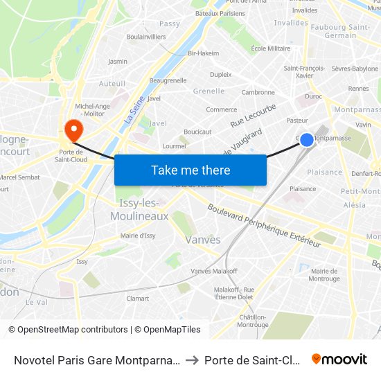 Novotel Paris Gare Montparnasse to Porte de Saint-Cloud map