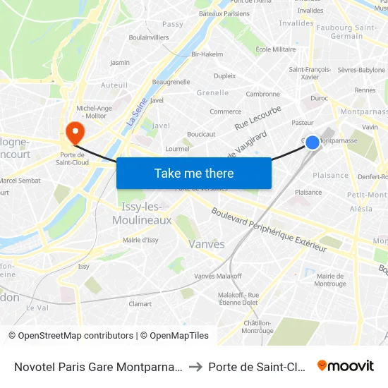 Novotel Paris Gare Montparnasse to Porte de Saint-Cloud map