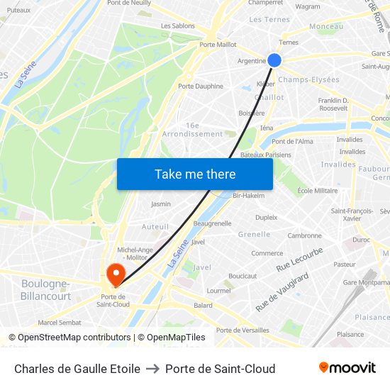 Charles de Gaulle Etoile to Porte de Saint-Cloud map