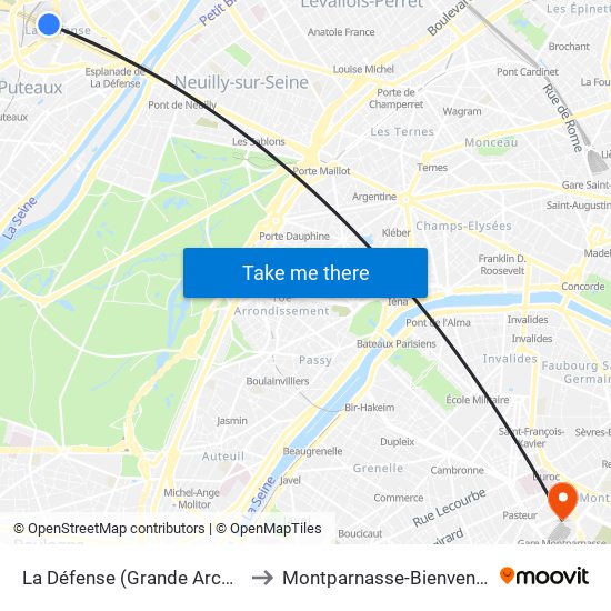 La Défense (Grande Arche) to Montparnasse-Bienvenue map