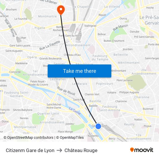 Citizenm Gare de Lyon to Château Rouge map