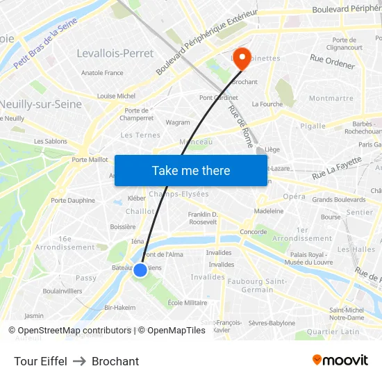 Eiffel Tower to Brochant map
