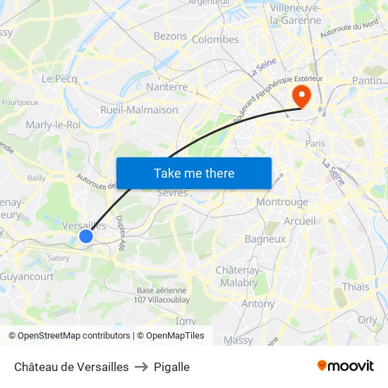 Château de Versailles to Pigalle map