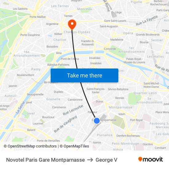 Novotel Paris Gare Montparnasse to George V map