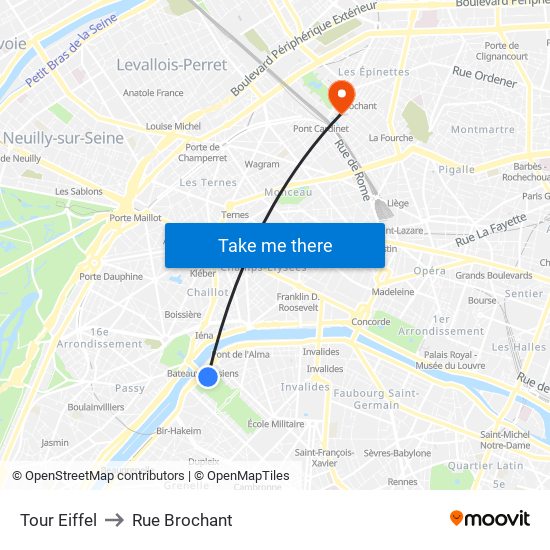 Eiffel Tower to Rue Brochant map