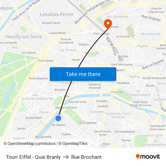 Tourr Eiffel - Quai Branly to Rue Brochant map