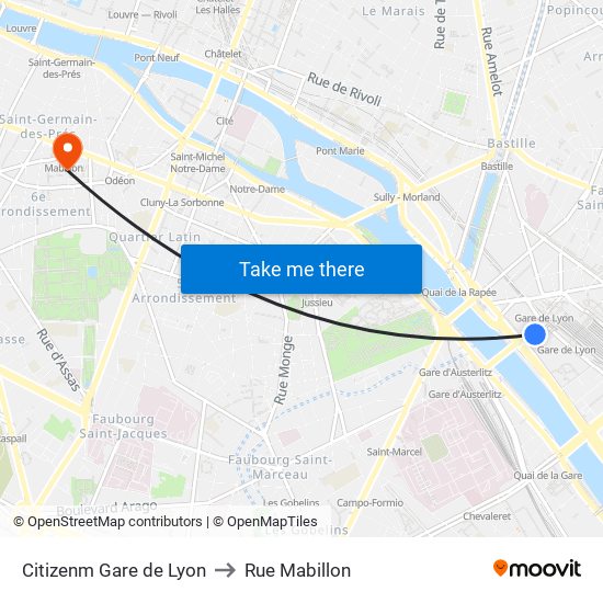 Citizenm Gare de Lyon to Rue Mabillon map
