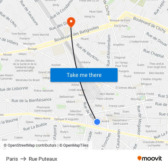 Paris to Rue Puteaux map