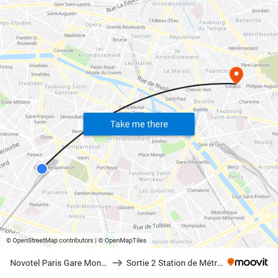 Novotel Paris Gare Montparnasse to Sortie 2 Station de Métro Voltaire map