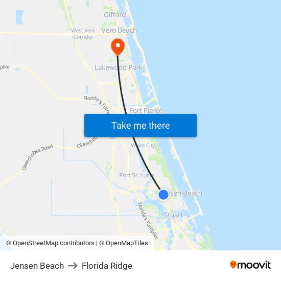 Jensen Beach to Florida Ridge map