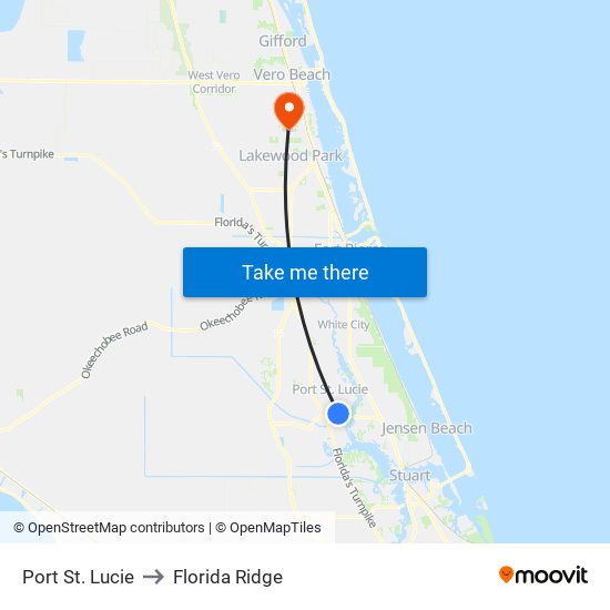 Port St. Lucie to Florida Ridge map