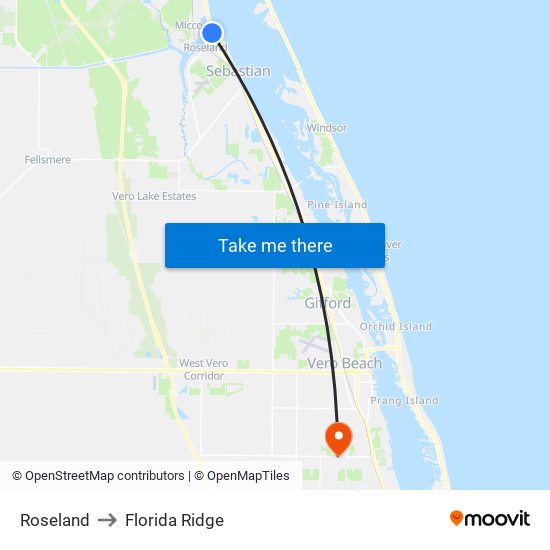 Roseland to Florida Ridge map