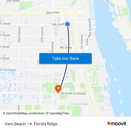 Vero Beach to Florida Ridge map