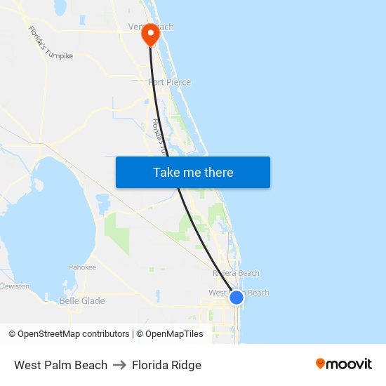 West Palm Beach to Florida Ridge map