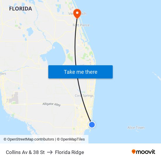 Collins Av & 38 St to Florida Ridge map